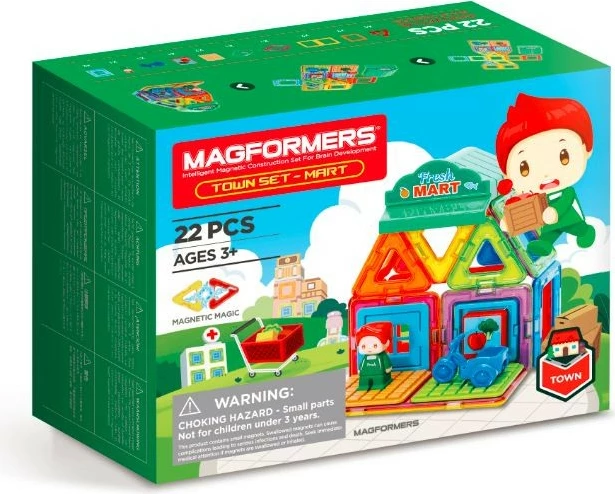 Set lodrash ndërtimi magnetike Magformers Town Set Market, 22 pjesë, shumëngjyrëshe