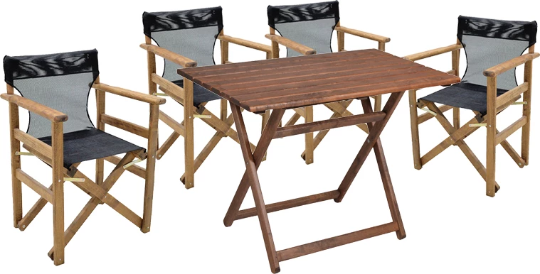 Tavolinë me karrige 5 copë Retto dru ahu ngjyrë arre pëlhurë zezë-gri 100x60x71cm