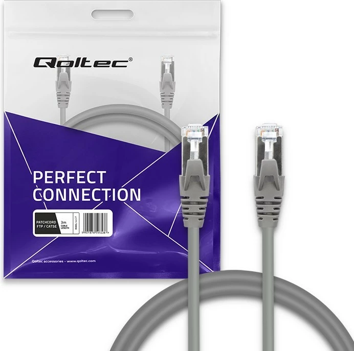 Kabllo rrjeti Qoltec Patch Cord CAT5e, 3m, RJ-45, Gri