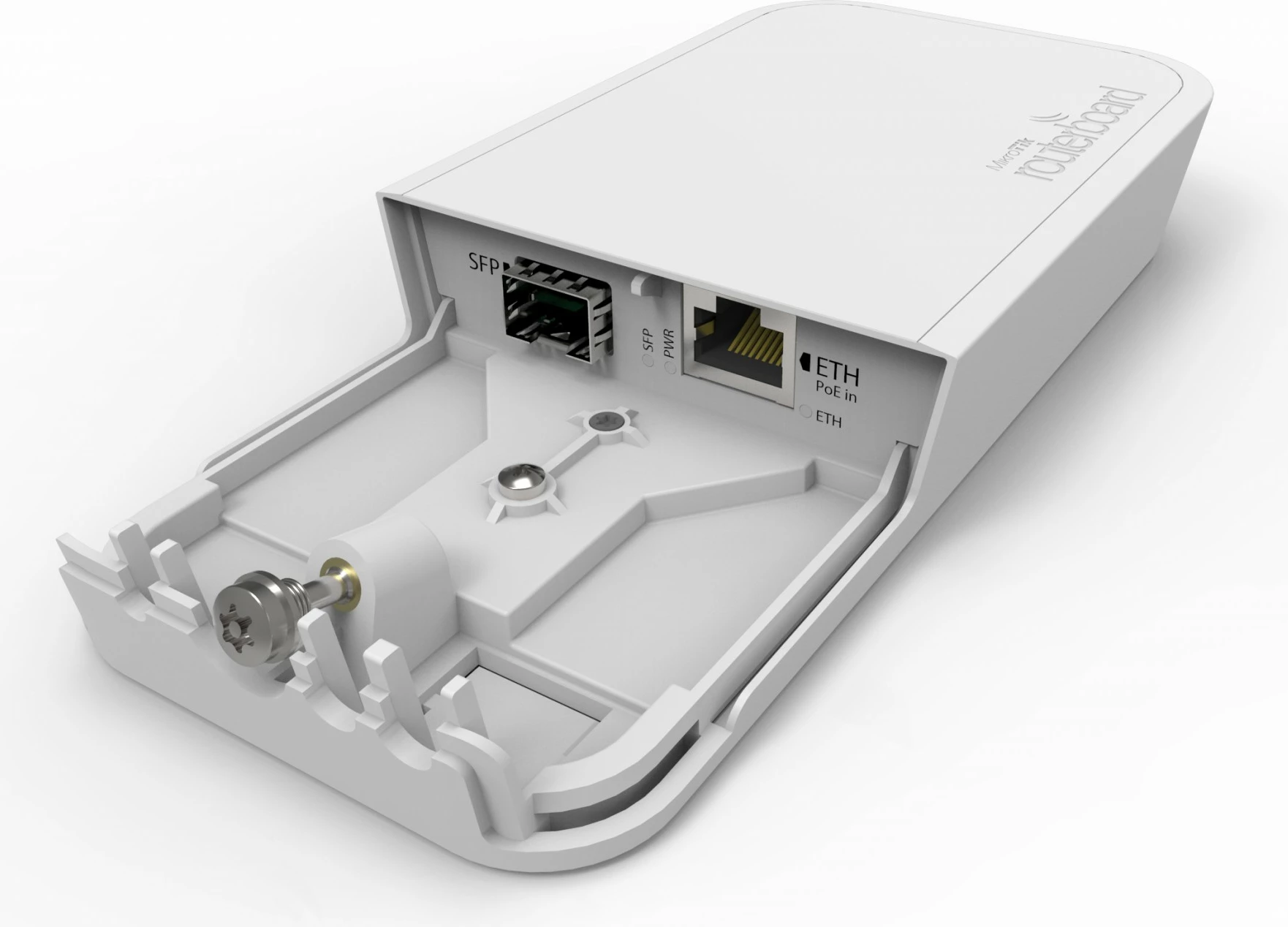 Konvertues fibër në bakër MikroTik FTC, IEEE 802.3af, Gigabit Ethernet, SFP, i bardhë