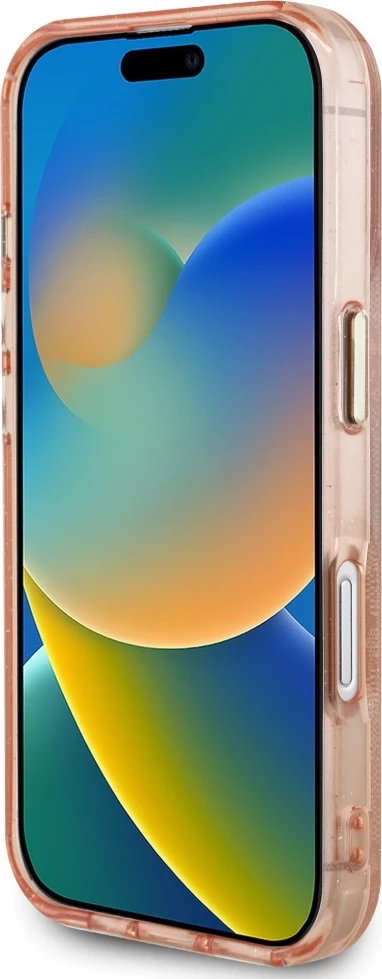 Mbështjellës Guess IML Metal Glitter 4G Circle Triangle MagSafe për iPhone 16, Rozë