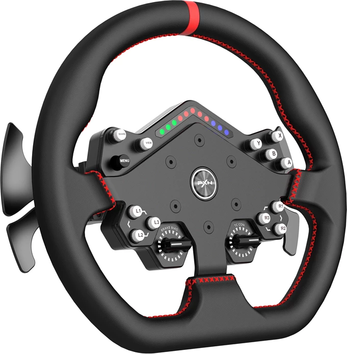 Timon gare me bazë Direct Drive, PXN VD10 DS (VD10 + WDS R2), 10 Nm, 300 mm, Quick Release, 13 butona, e zezë/e kuqe, set