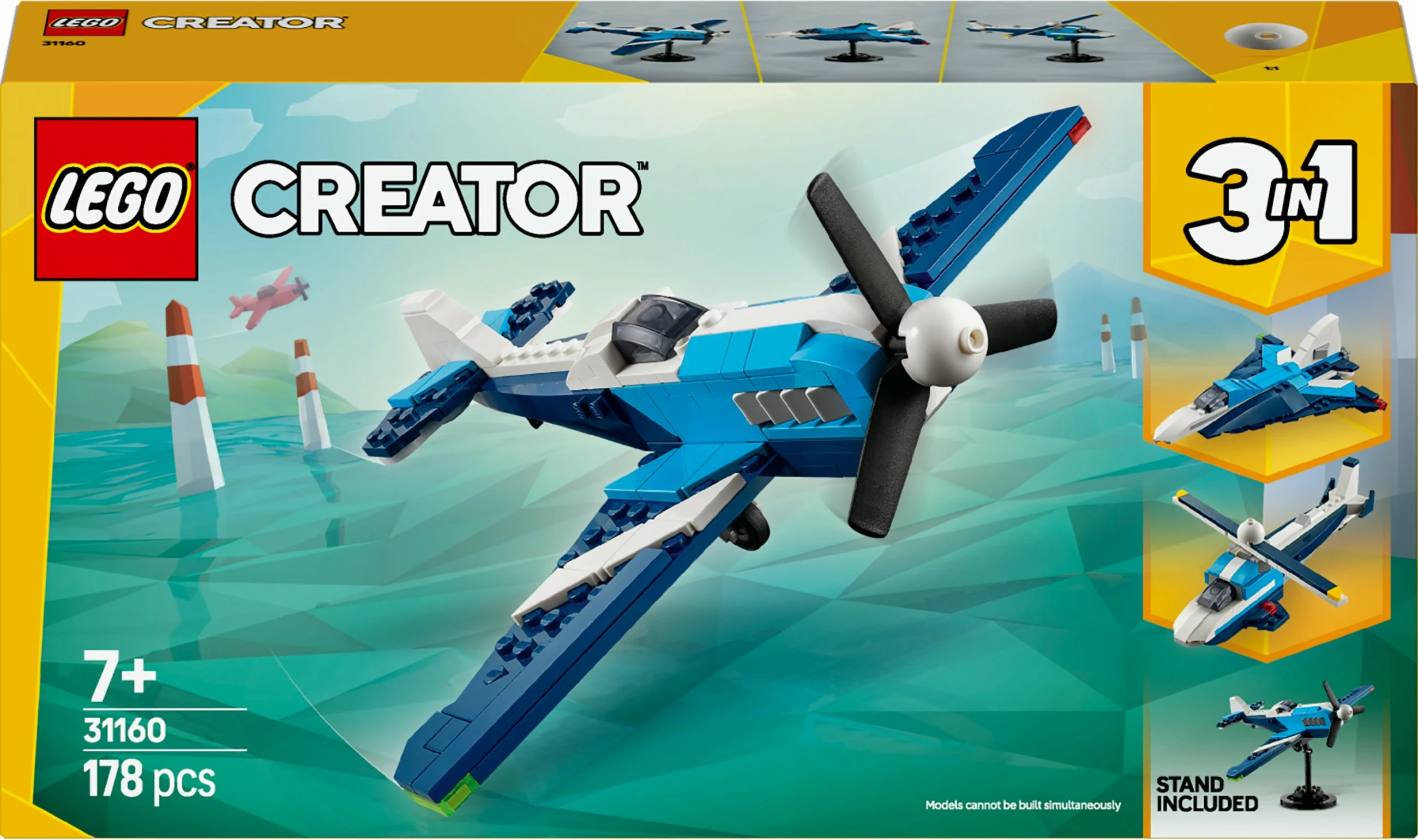Set ndërtimi LEGO Creator 3-in-1 31160, 178 pjesë, aeroplan garash, blu