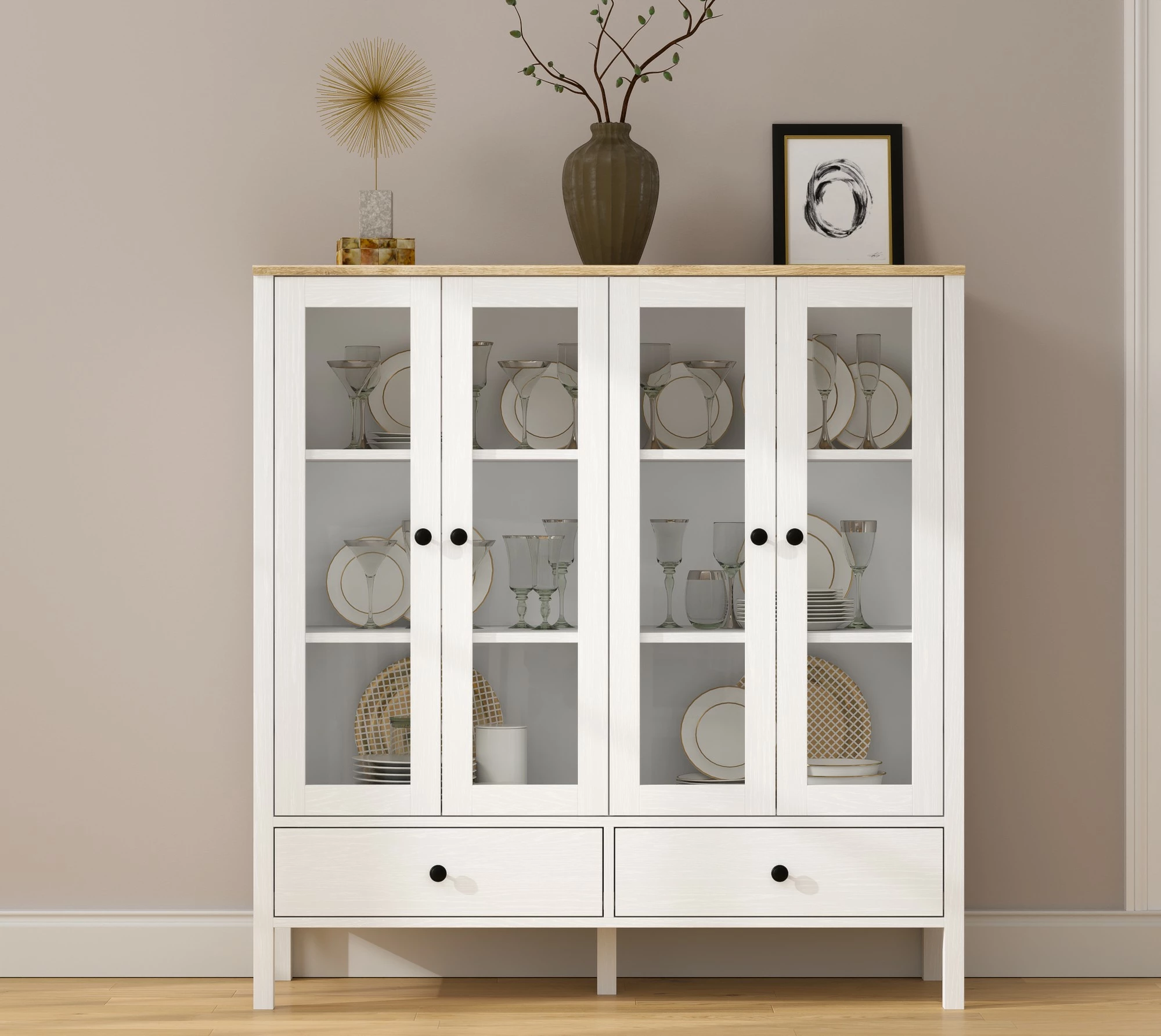 Raft librash Hanah Home, FRN-20071, ngjyrë druri dhe e bardhë