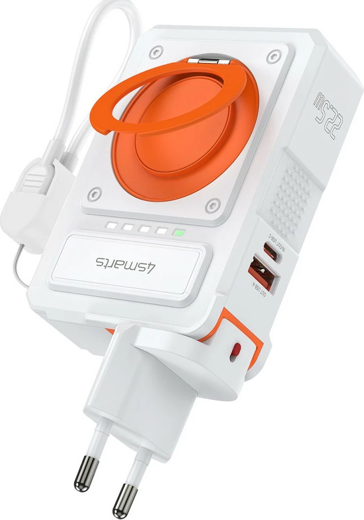 Karikues hibrid 6-në-1 4smarts, wireless powerbank, 22.5W, portokalli/bardhë