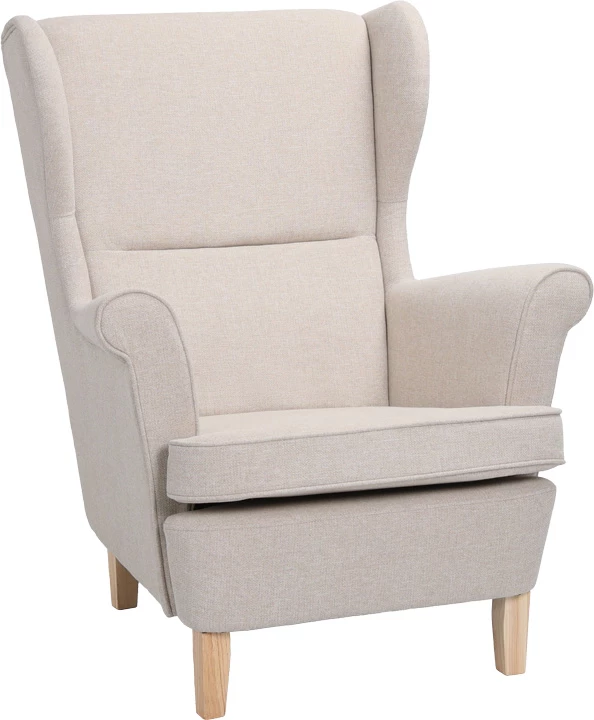 Karrige bergère Malei, material krem, këmbë druri, 85x93x100cm