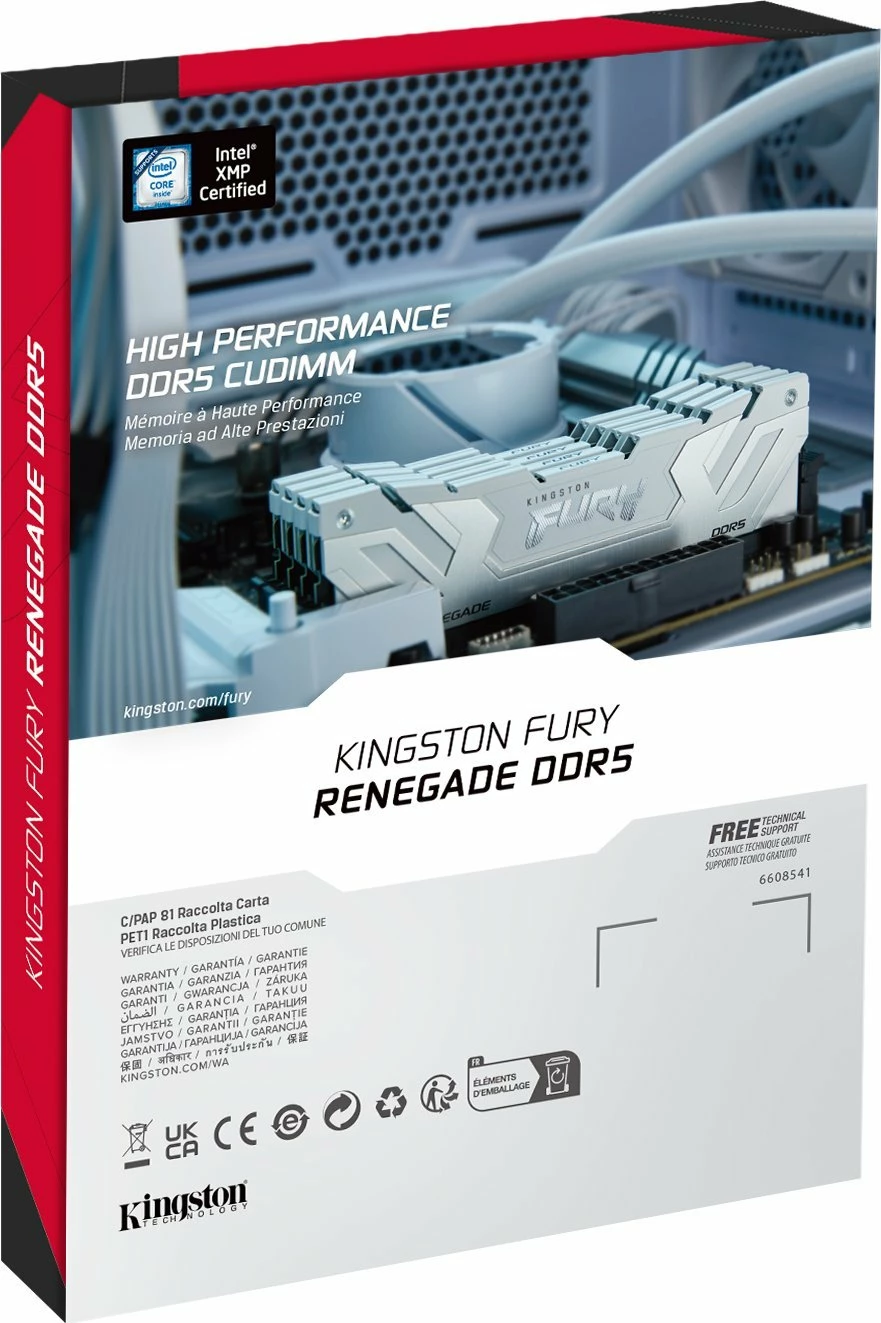 RAM Memorje Kingston Fury Renegade KF584CU40RW-24 DDR5 24GB 8400MHz CL40 CUDIMM, silver/bardhë, 1 modul