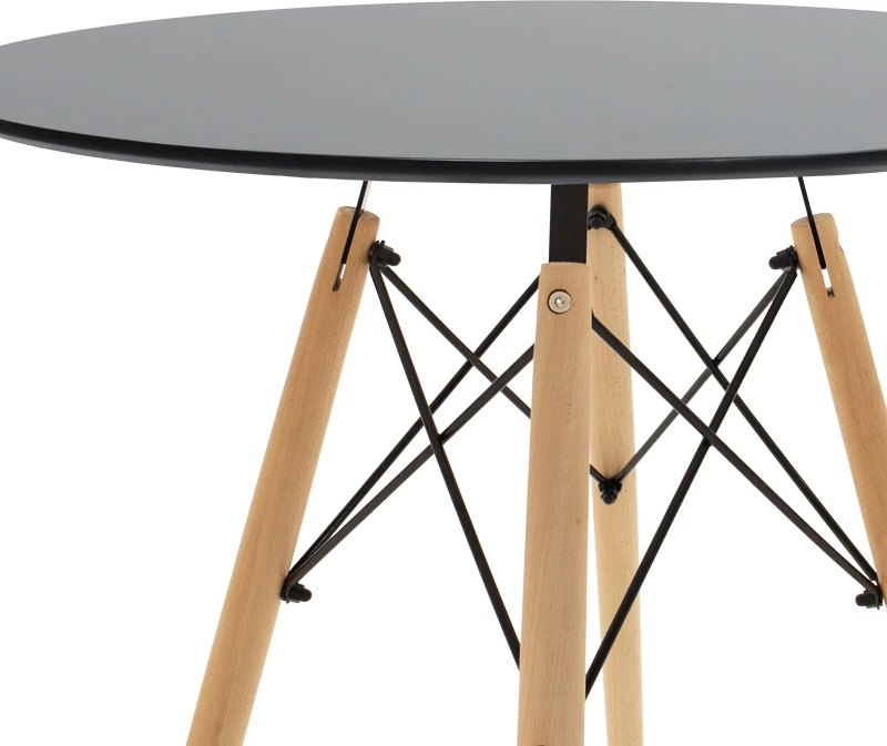 Set tavoline me karrige Julita, MDF i zi, dru ahu natyral, 3 copë, Φ60x73cm