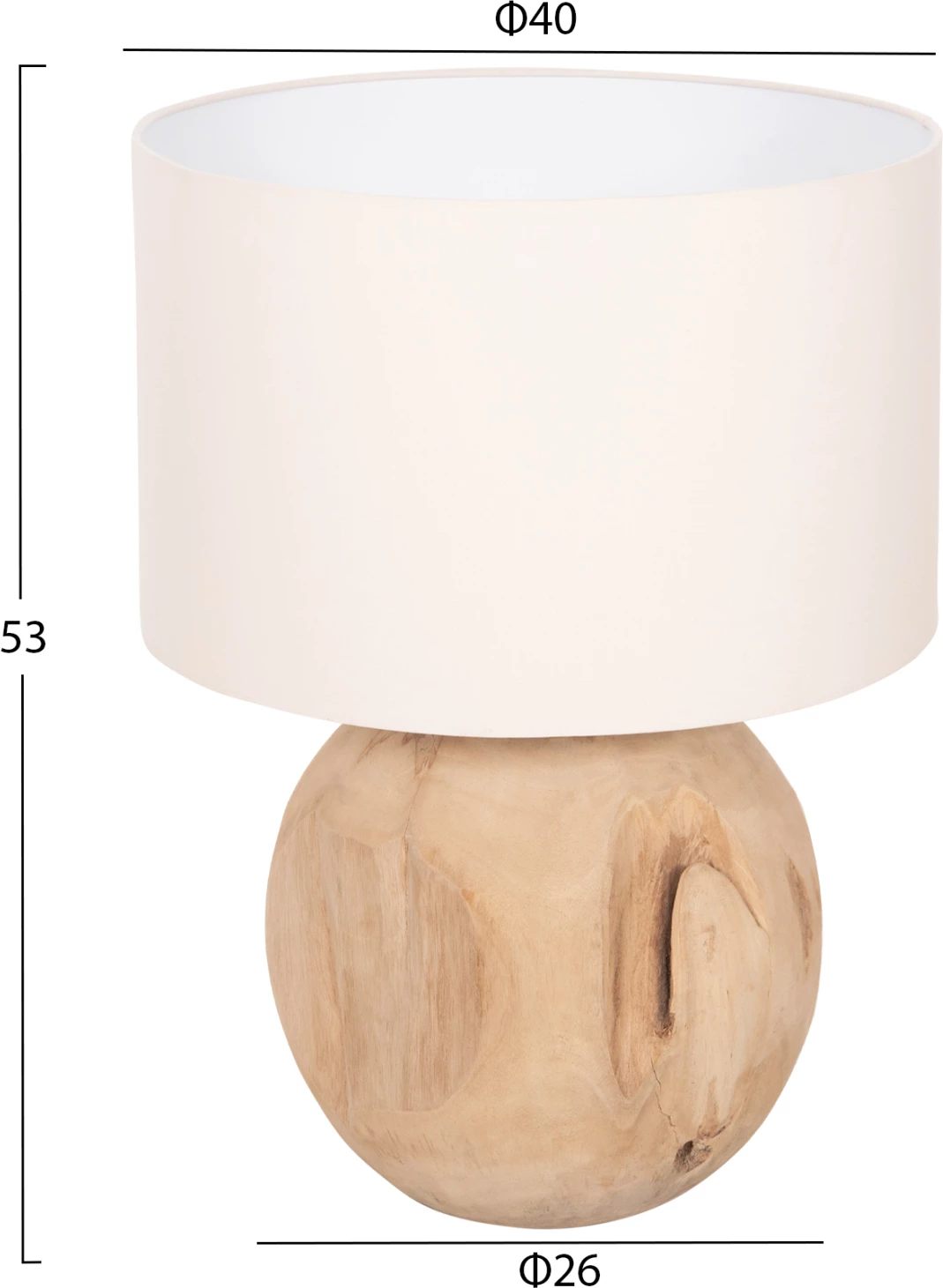 Lampë tavoline ORANYE FH4421 dru tik-PVC e bardhë Φ40x53Hcm