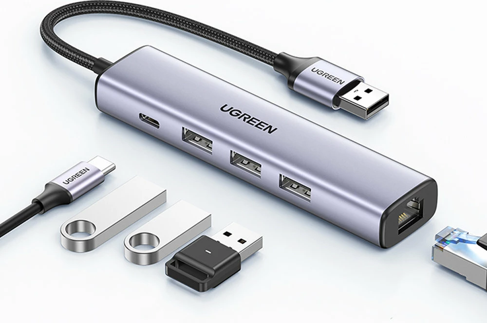 Adapter HUB multifunksional Ugreen CM475, 3x USB 3.0, Ethernet RJ-45, USB Type C PD, Gri