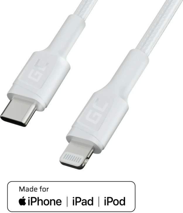 Kabllo Green Cell PowerStream USB-C në Lightning 1m, e bardhë