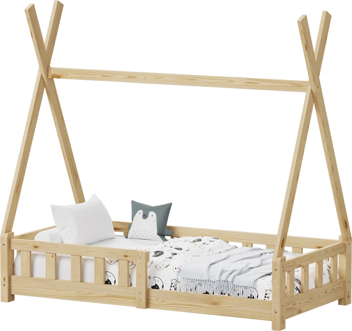 Krevat fëmijësh Noam me parmakë tipi Montessori, dru pishe, ngjyrë natyrale, 70x140cm