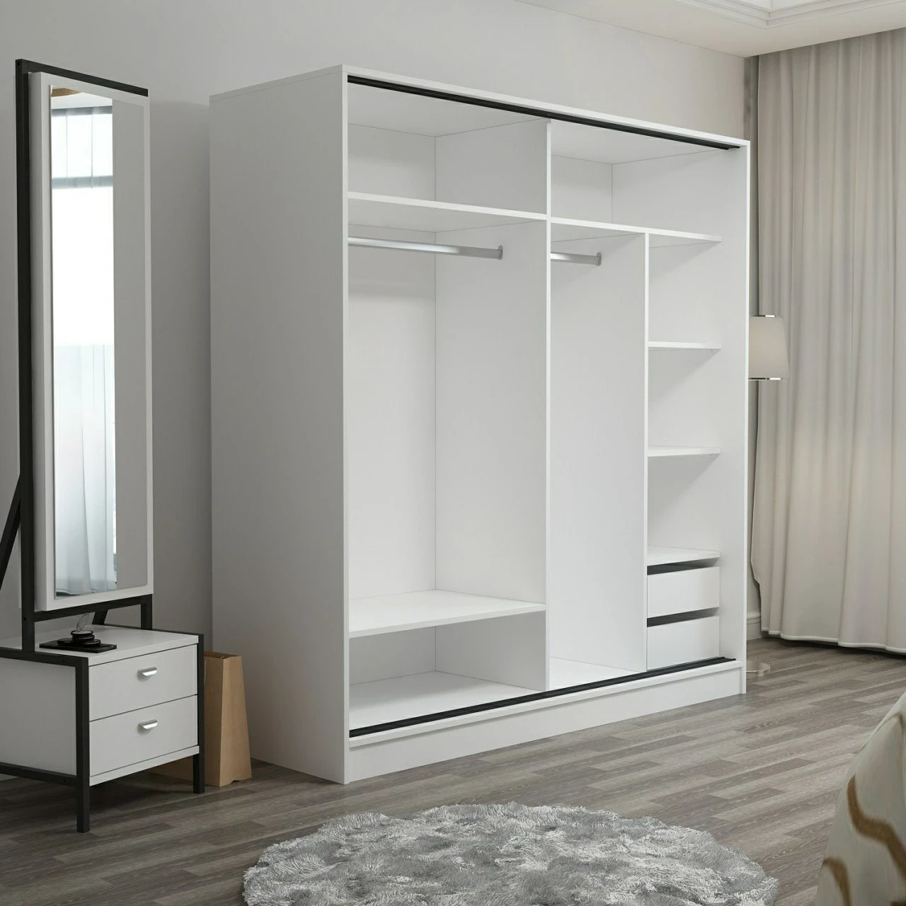 Dollap Skye Decor, bardhë-dore, 180x210x52cm