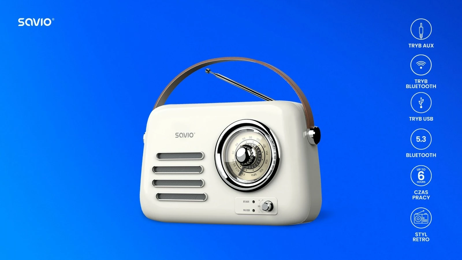 Radio portative Savio RS-02, Bluetooth 5.3, USB-C, e bardhë