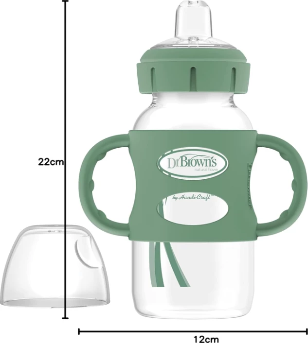 Shishe Dr. Brown’s Milestones, 270ml (9oz) – Grykë e Gjerë, Doreza Silikoni, 6m+, Gri