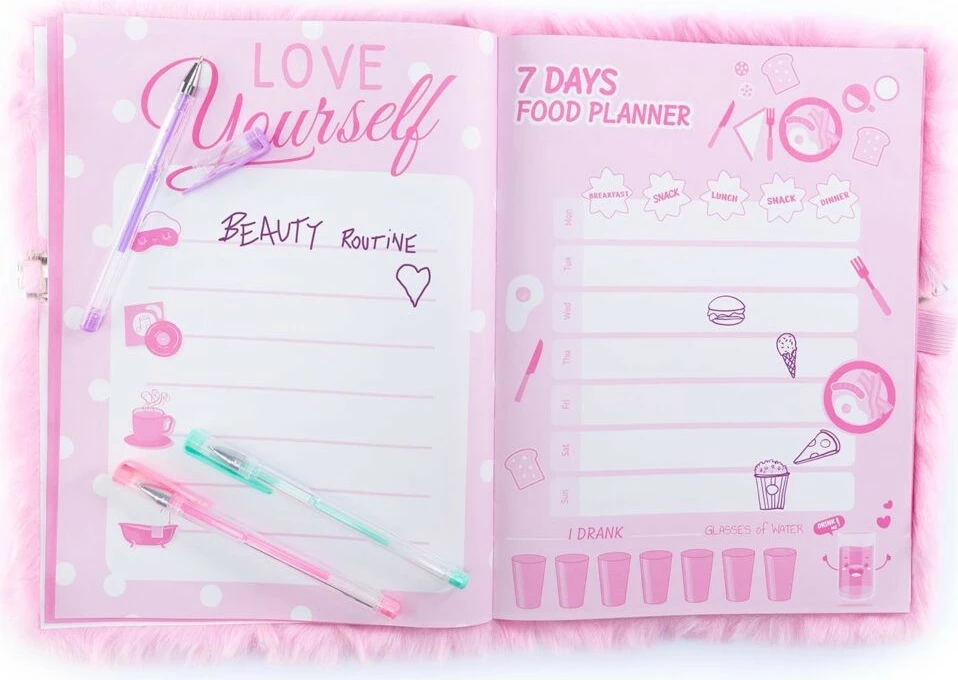 Planifikues maxi Nice me unikorn, me çantë kozmetike të ndashme, 3 stilolapsa, rozë