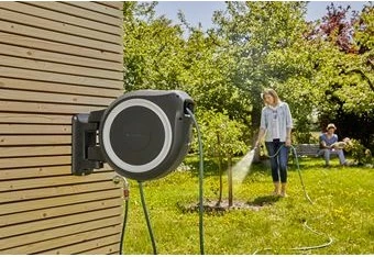 Mbështjellës uji Gardena RollUp L, automatik, 30m, zi, kaltër, hiri