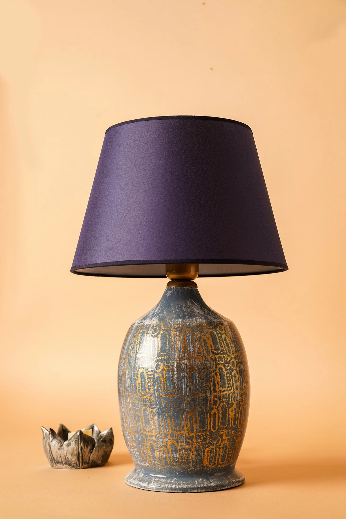 Llambë tavoline Opviq, YL532, qeramike, blu dhe ari