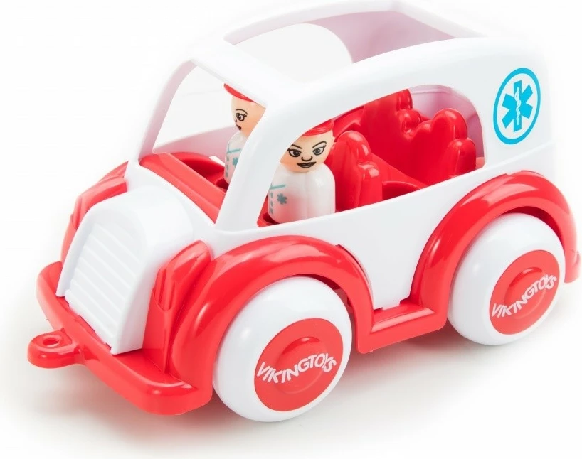 Ambulancë lodër Dante Viking Toys Jumbo me 2 figura, 25 cm, e kuqe/e bardhë