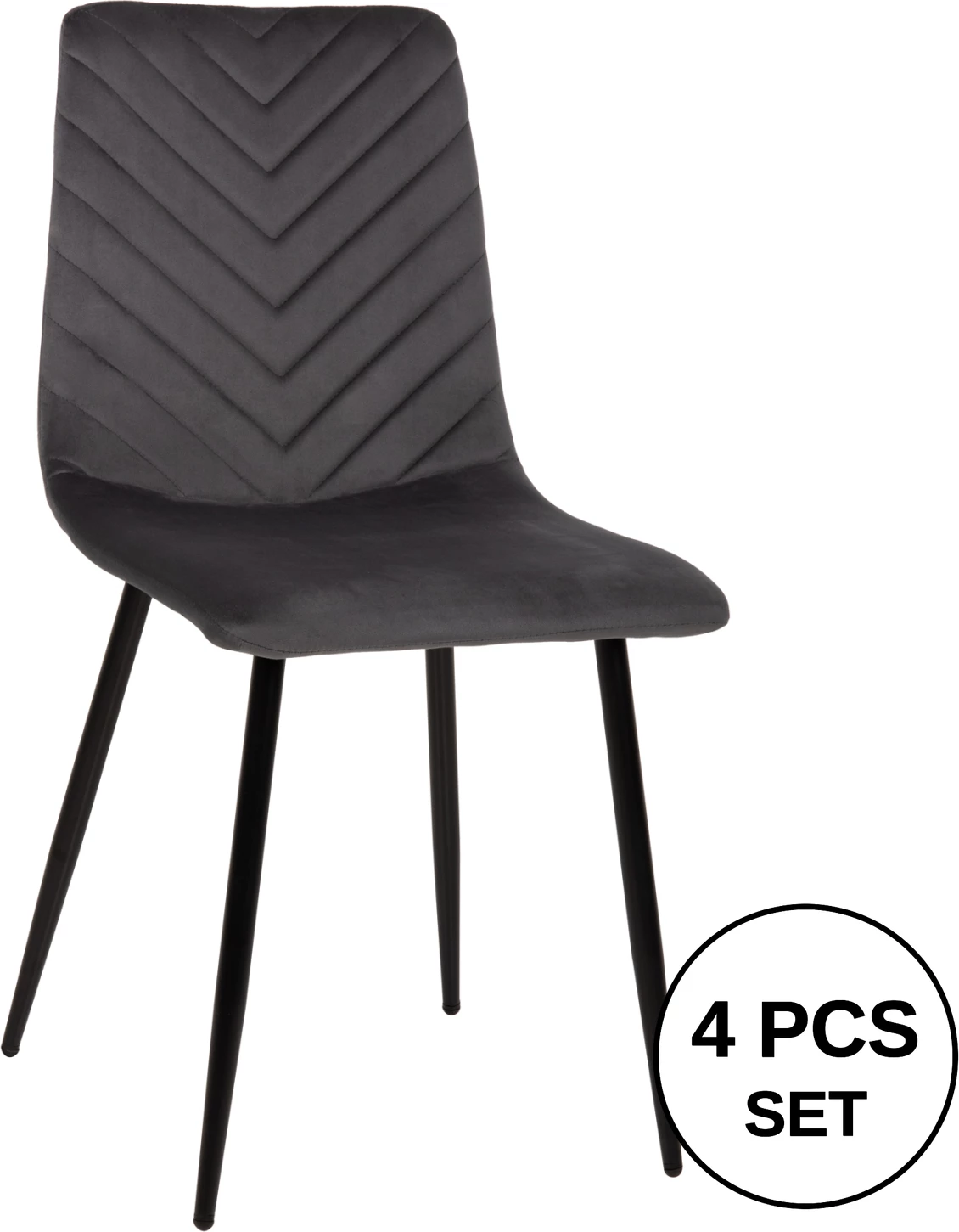 Karrige për ngrënie LATRELL FH8587.01 kadife gri & këmbë metali të zeza 43x54x88Hcm., set prej 4 copë