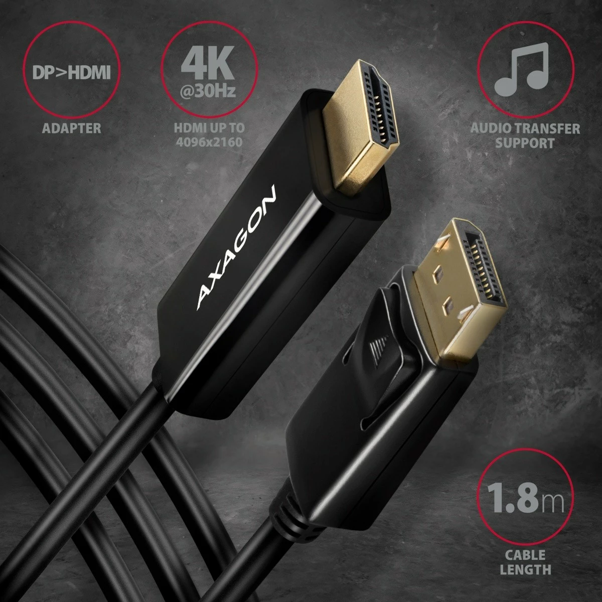 Kabllo/adaptues aktiv AXAGON RVD-HI14C2 DisplayPort në HDMI, 1.8m, e zezë
