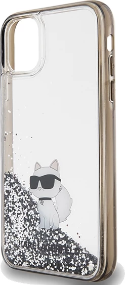 Mbështjellës Karl Lagerfeld Liquid Glitter Choupette për iPhone 11/XR, Transparent, Silver