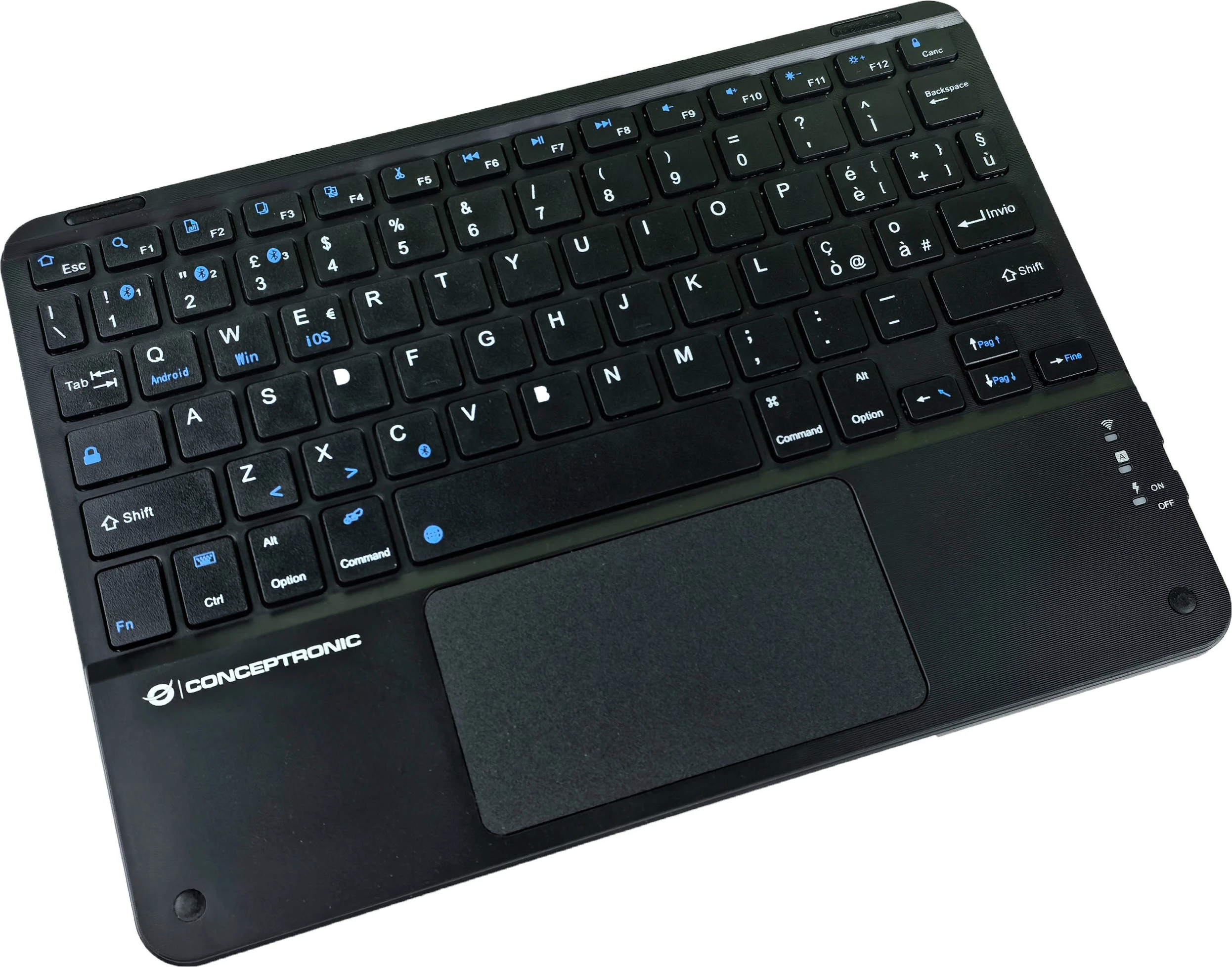 Tastierë wireless Conceptronic, QWERTY italian, touchpad, Bluetooth, e zezë