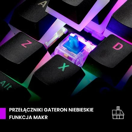 Tastierë mekanike gaming PREYON Blue Blitz Claw PBBC87B, TKL 80%, Gateron Blue, RGB, USB, e zezë, set me keycaps shtesë