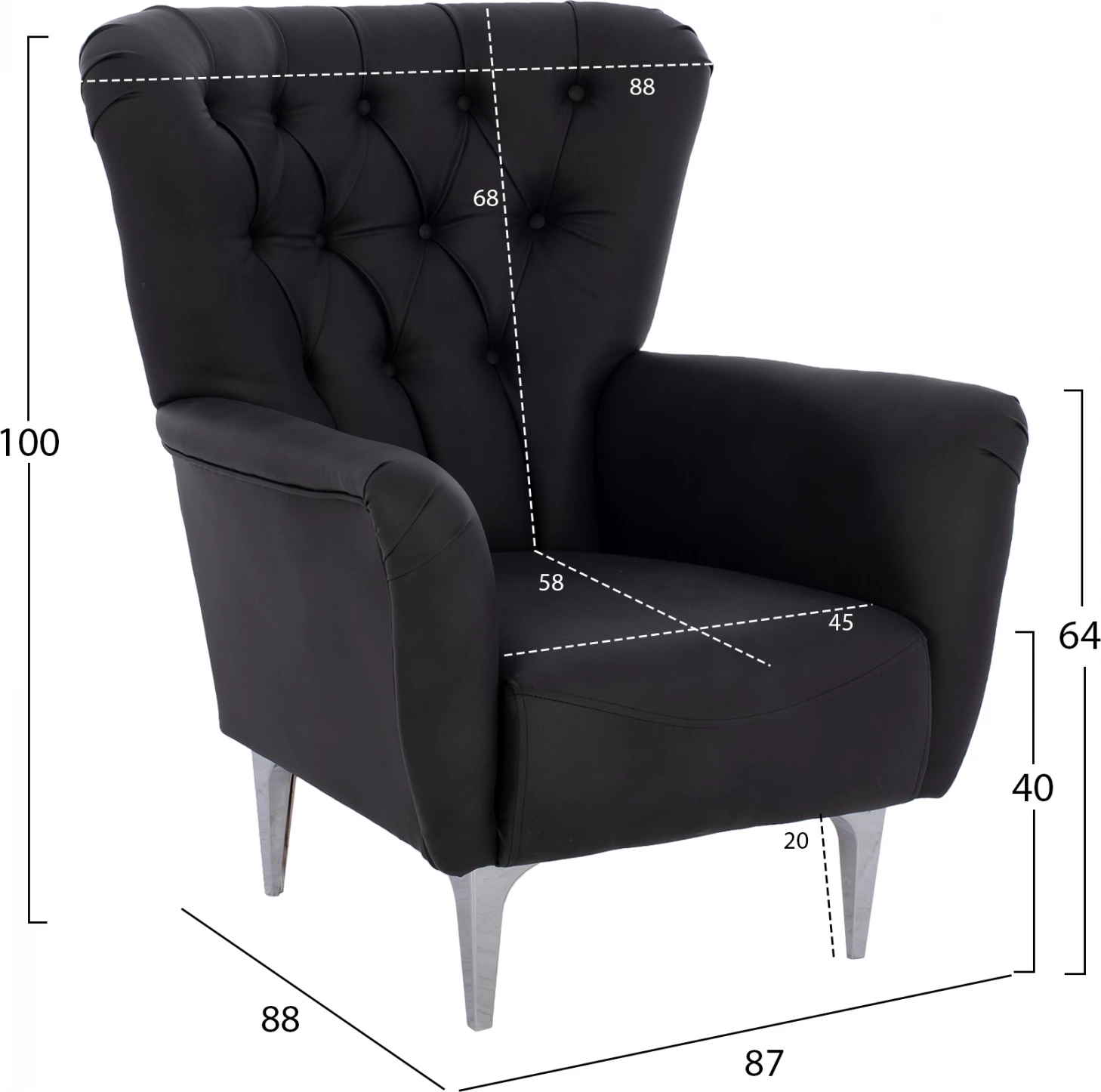 Bergere FH9217.01, ngjyrë zezë, stil Chesterfield, 87x88x100