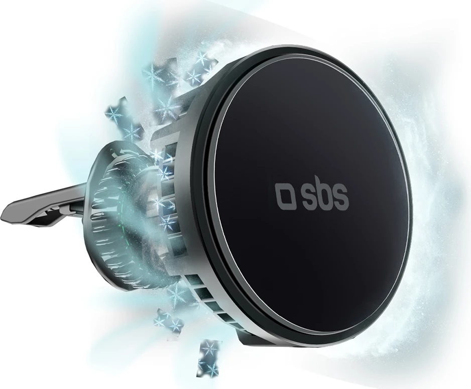 Mbajtës magnetik me karikues wireless SBS TESUPFANWIR15W, për grilë të ajrit, 15W, me ftohje, i zi