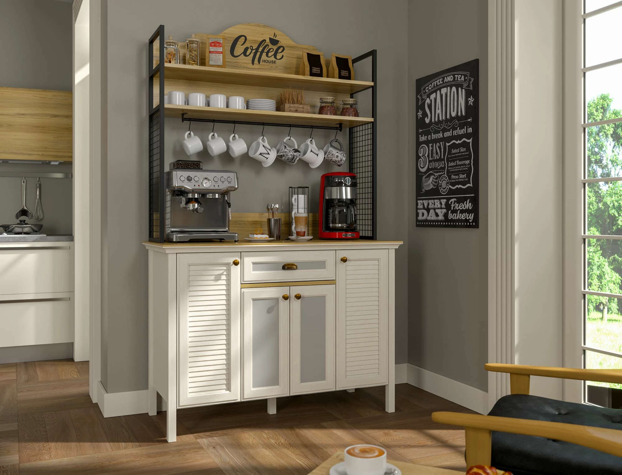 Dollap për kafe, krem, lis, e zi, Skye Decor, FRN-21027