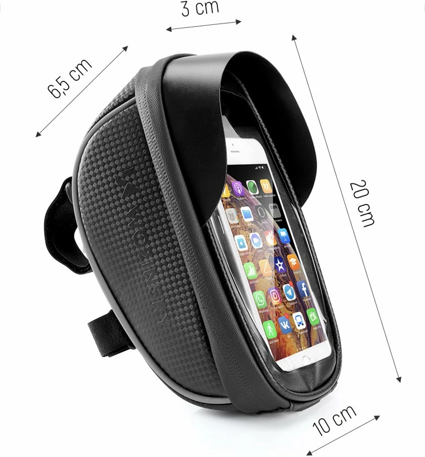 Çantë timoni për biçikletë Wozinsky WBB16BK me mbështjellës telefoni, 1L, e zezë