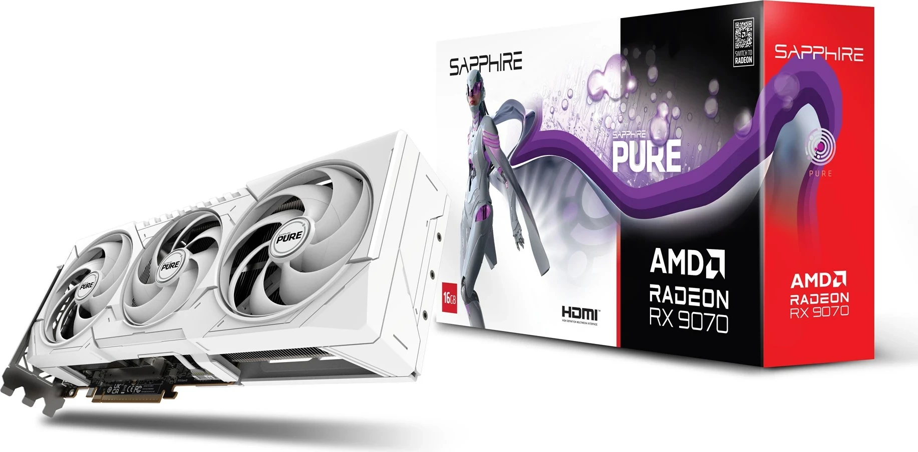 Kartelë grafike Sapphire PURE Radeon RX 9070, 16 GB GDDR6, Bardhë