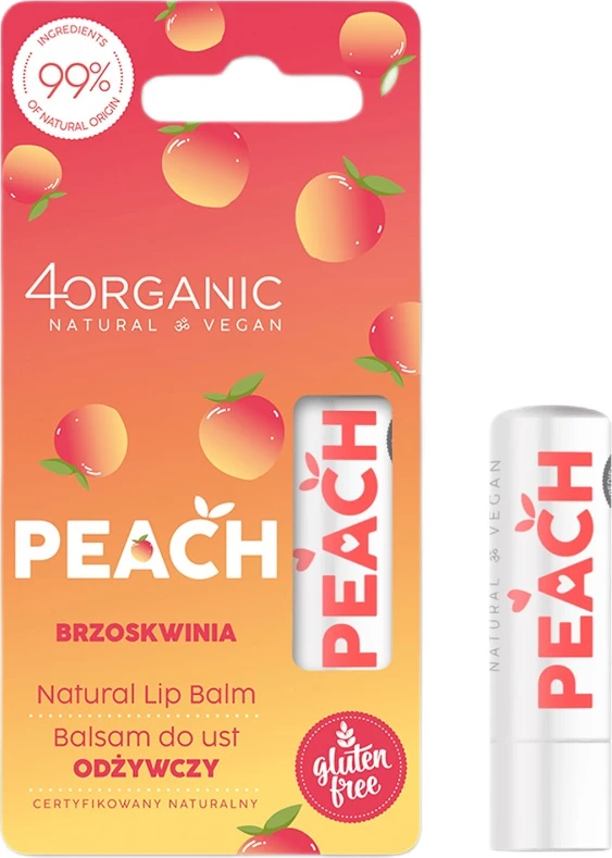Balsam për buzë 4organic Natural Nourishing Peach për femra, 5g