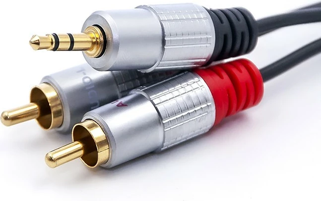 Kabllo audio Qoltec 2xRCA në 3.5mm minijack, 1m, e zezë