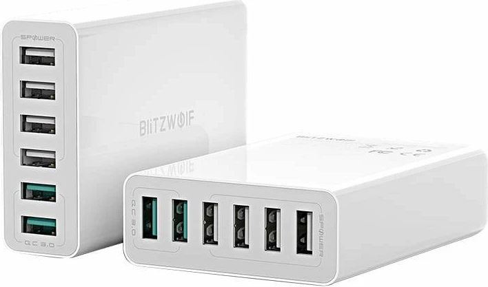 Karikues BlitzWolf BW-S15, 6x USB, QC 3.0, 60 W, i bardhë