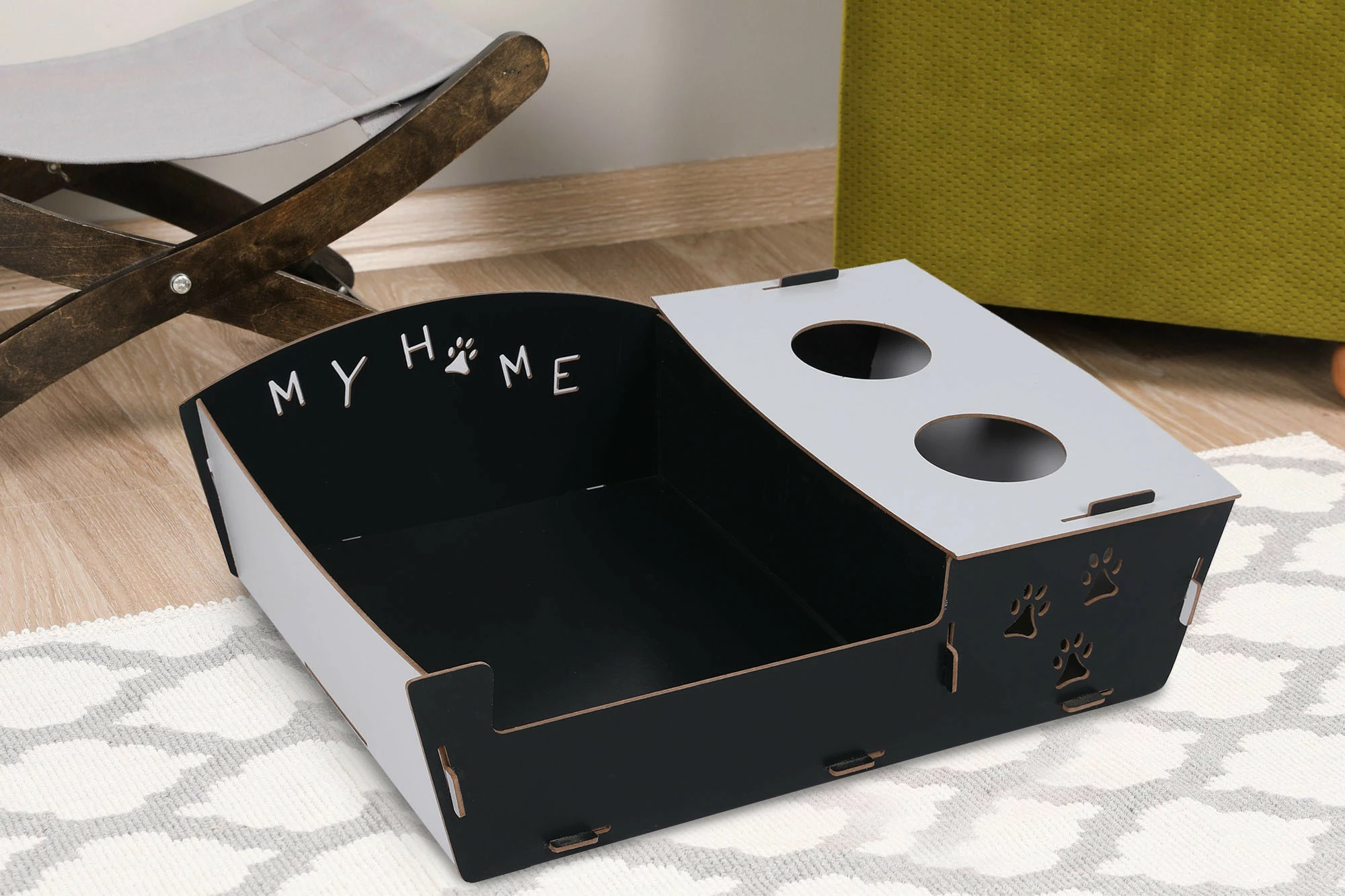 Shtrat për mace Aberto Design, 200, i zi dhe i bardhë, MDF, i çmontueshëm, 60x40x15cm