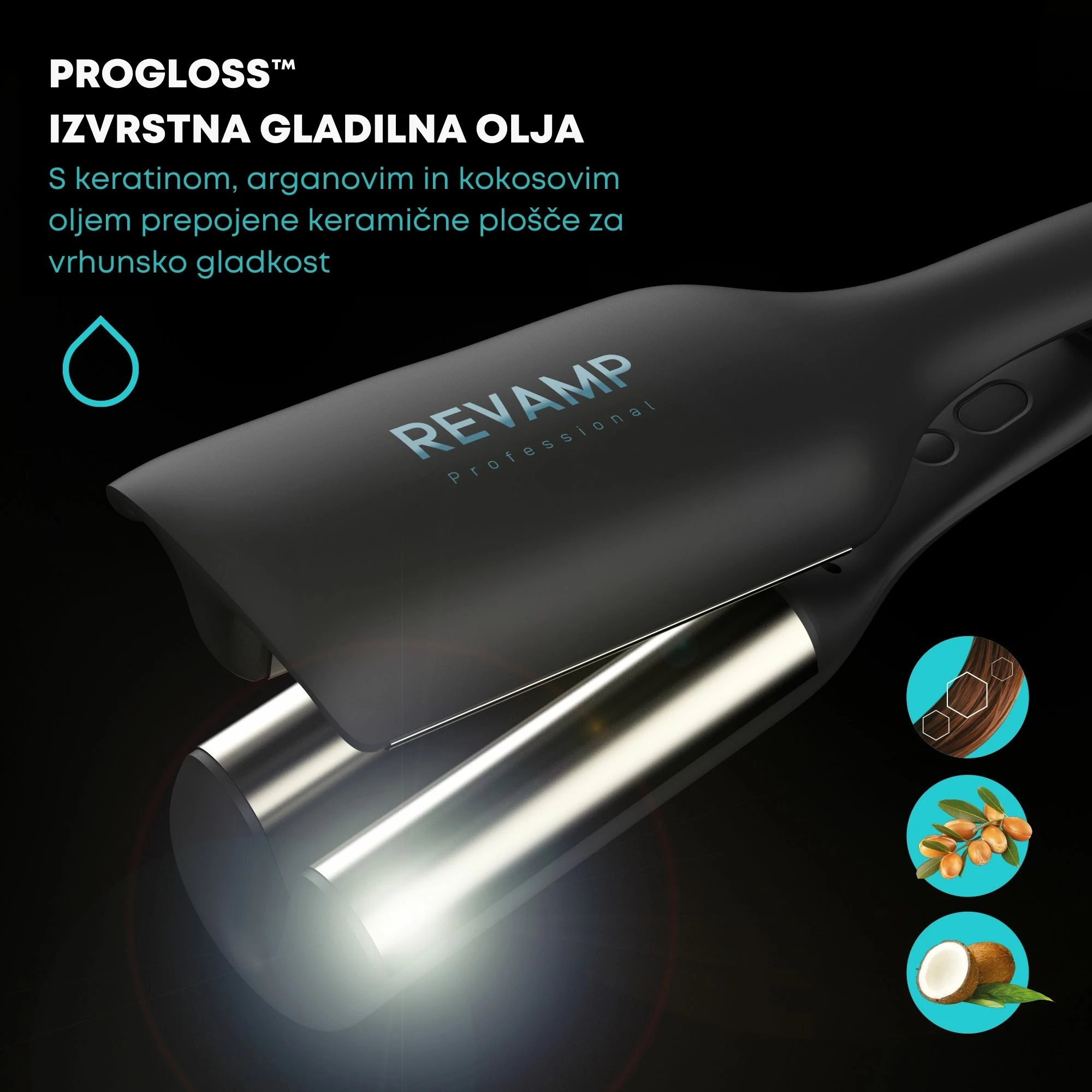 Piaster valëzues 2-në-1 Revamp Progloss WV-3000 Beach & Volume, 120-210°C, i zi, me tapet rezistent nxehtësie