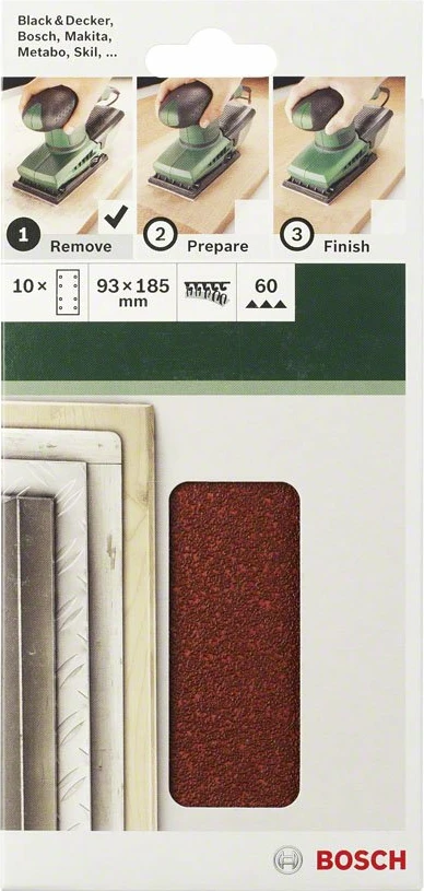 Letër zmerile Bosch DIY 93x230mm P80/K80, 8 vrima, paketim 10 copë
