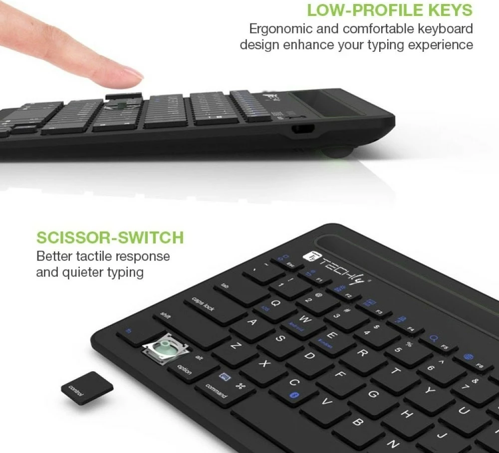 Tastierë Bluetooth Techly ICTBK102U me mbajtëse për tabletë dhe telefon, e zezë