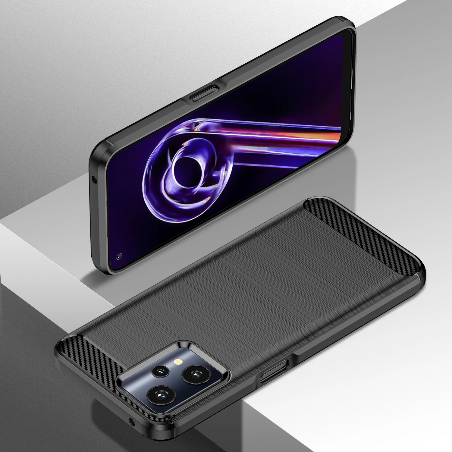 Mbështjellës Hurtel Carbon Case për Realme 9 Pro, i zi