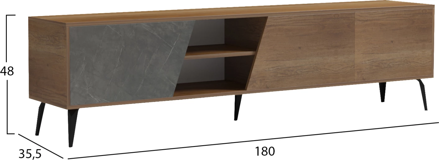 Komodë TV CATERRA, melaminë natyrale-Moore Stone, 180x35.5x48cm