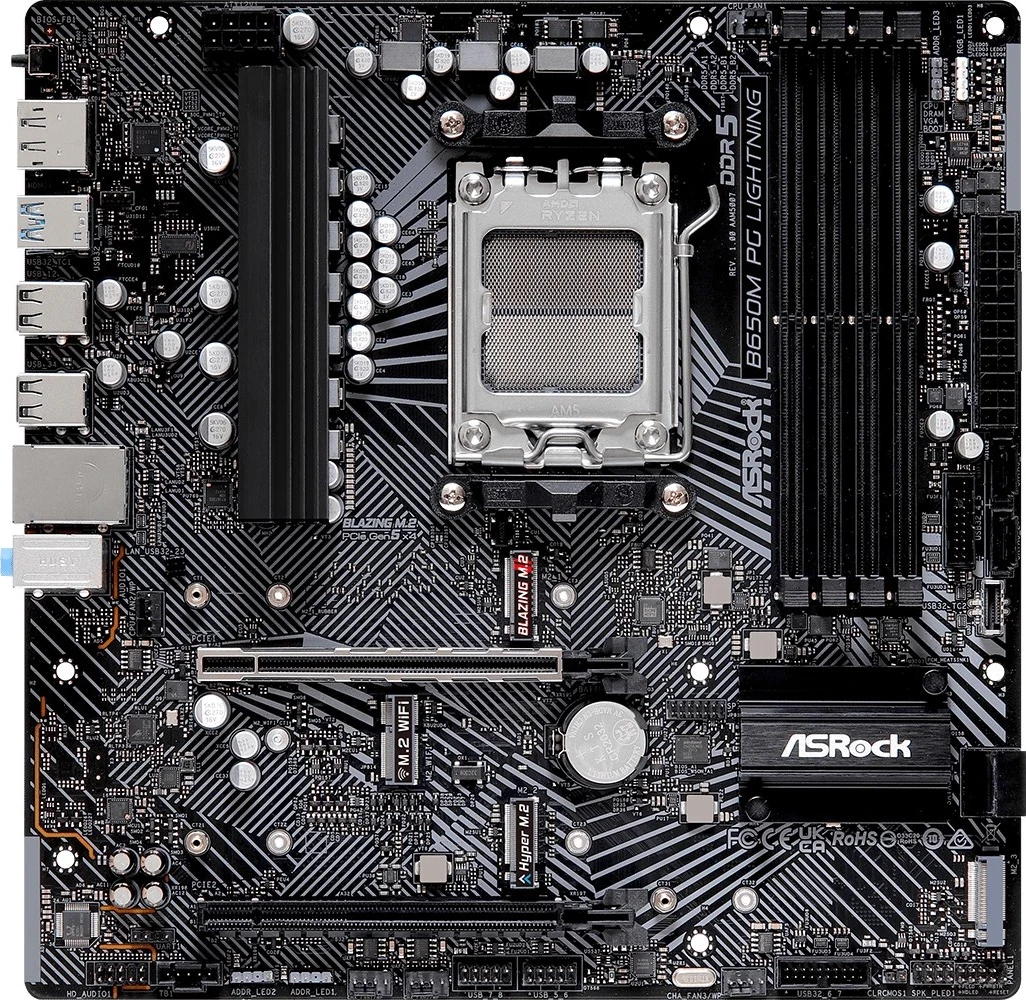 Pllakë amë Asrock B650M PG Lightning, Socket AM5, micro ATX, e zezë