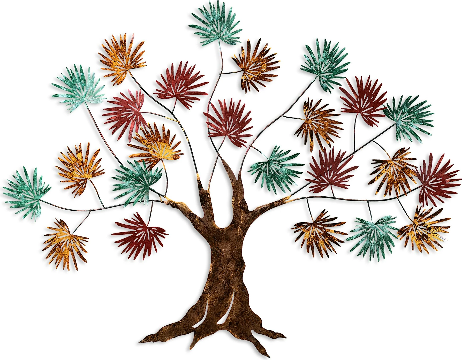 Aksesor dekorativ metalik për mur, Wallity, gjethe panje, ngjyrë e gjelbër, e kuqe