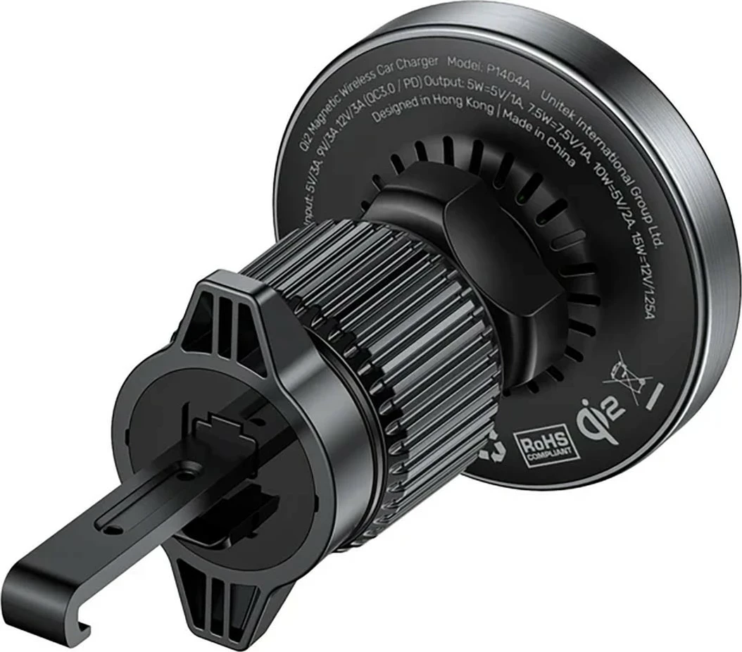 Mbajtës veture Unitek 38W Qi2, karikues wireless, USB Type C, i zi