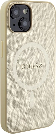 Mbështjellës Guess GUHMP15MPSAHMCB për iPhone 15 Plus 6.7", Saffiano MagSafe, ari