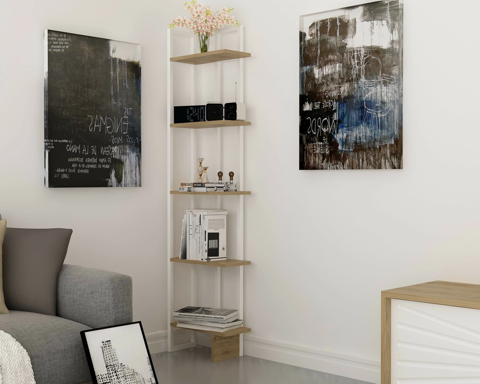 Raft librash Hanah Home, Alice, ngjyrë lis dhe e bardhë, Ud