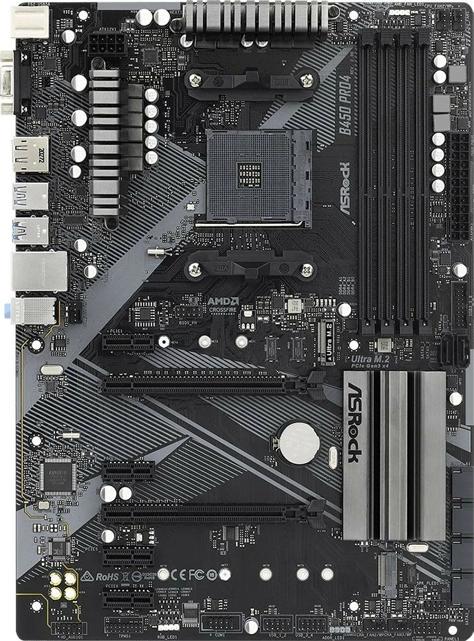 Pllakë amë ASRock B450 PRO4 R2.0, Socket AM4, ATX, 4 DDR4, M.2, DP/HDMI, USB 3.2, e zezë