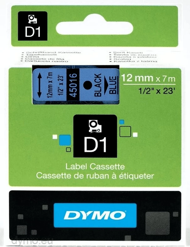 kasetë etiketimi Dymo D1 45016 / S0720560 12mm x 7m, e zezë mbi blu