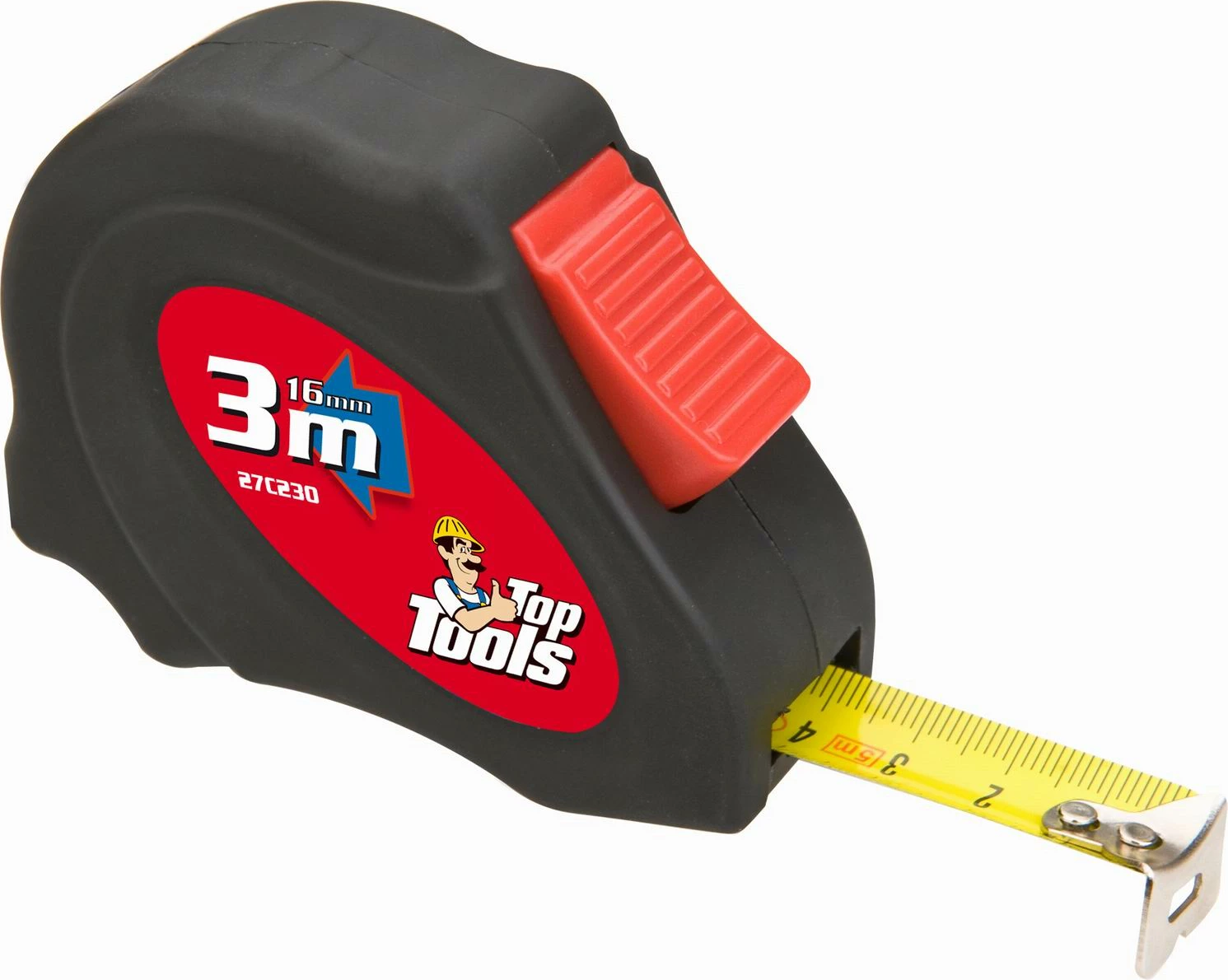 Metër shirit çeliku Top Tools 27C233 3 m 12.5 mm i tërheqshëm me bllokim, zi/kuqe